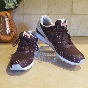 New Balance wine colored polka dot sneakers